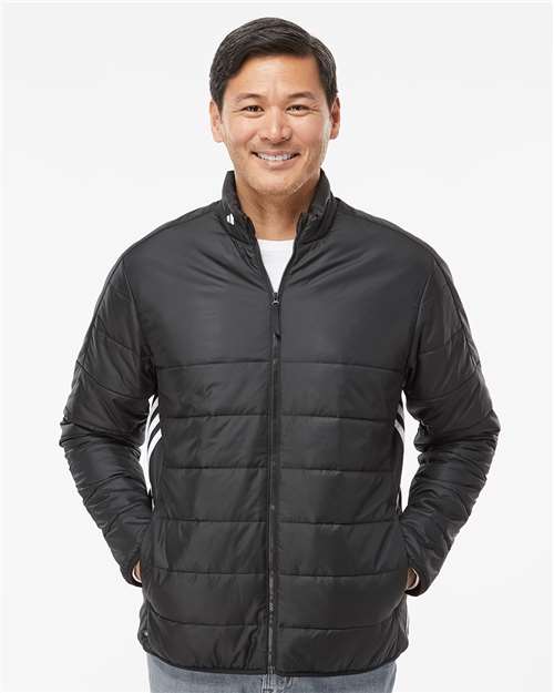 Adidas A570 Men's 3-Stripes Puffer Full-Zip Jacket - Black - model front