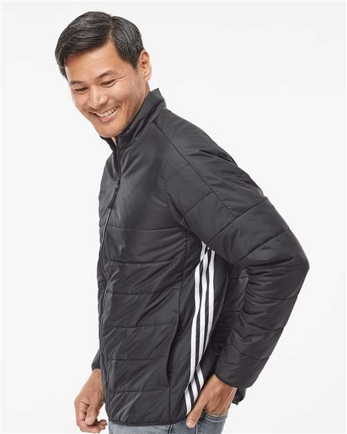 Adidas A570 Men's 3-Stripes Puffer Full-Zip Jacket - Black - model side