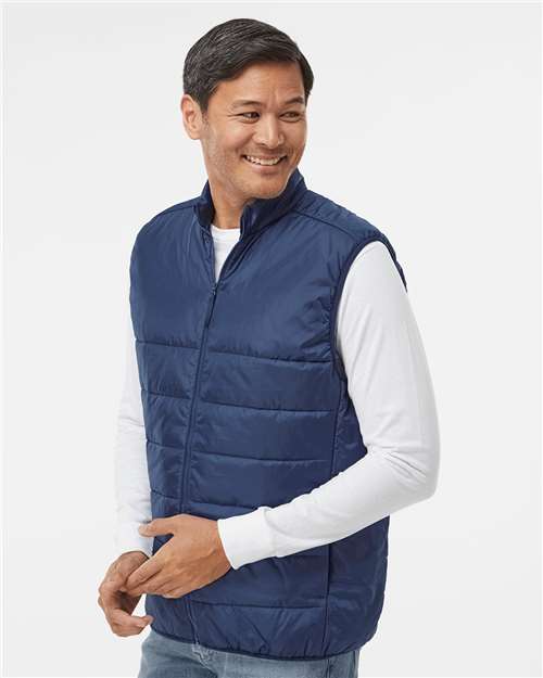 Adidas A572 Men's Puffer Full-Zip Vest - Team Navy Blue - model side