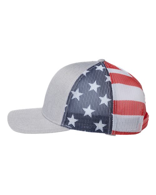 Kati S700M Printed Mesh Trucker Cap - Heather Grey/ USA Flag - side