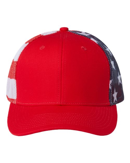 Kati S700M Printed Mesh Trucker Cap - Red/ USA Flag - front