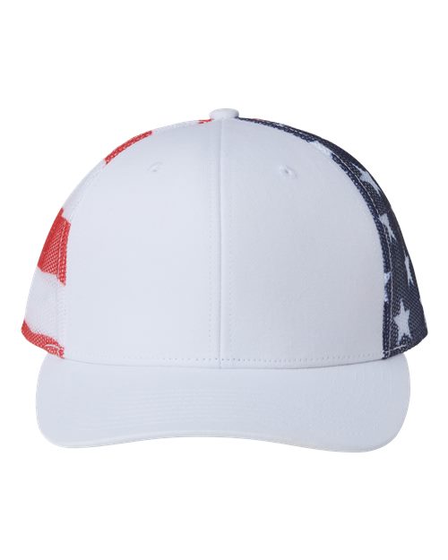 Kati S700M Printed Mesh Trucker Cap - White/ USA Flag - front