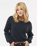Independent Trading Co. AFX24CRP Women's Lightweight Crop Crewneck Sweatshirt - Black - model front
