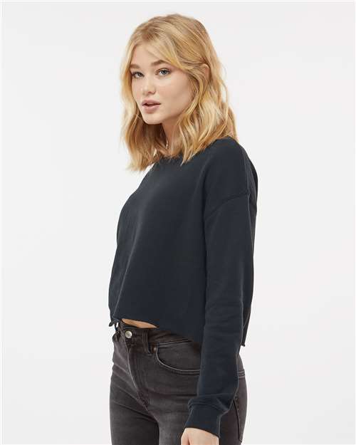 Independent Trading Co. AFX24CRP Women's Lightweight Crop Crewneck Sweatshirt - Black - model side