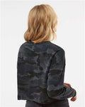 Independent Trading Co. AFX24CRP Women's Lightweight Crop Crewneck Sweatshirt - Black Camo - model back