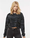Independent Trading Co. AFX24CRP Women's Lightweight Crop Crewneck Sweatshirt - Black Camo - model front