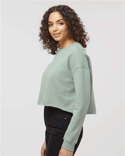 Independent Trading Co. AFX24CRP Women's Lightweight Crop Crewneck Sweatshirt - Sage - model side