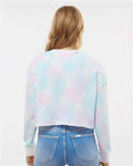 Independent Trading Co. AFX24CRP Women's Lightweight Crop Crewneck Sweatshirt - Tie Dye Cotton Candy - model back
