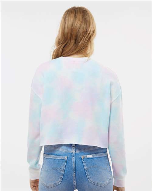 Independent Trading Co. AFX24CRP Women's Lightweight Crop Crewneck Sweatshirt - Tie Dye Cotton Candy - model back