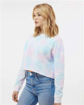 Independent Trading Co. AFX24CRP Women's Lightweight Crop Crewneck Sweatshirt - Tie Dye Cotton Candy - model side