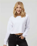 Independent Trading Co. AFX24CRP Women's Lightweight Crop Crewneck Sweatshirt - White - model front