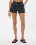 Independent Trading Co. PRM20SRT Women’s Lightweight California Wave Wash Fleece Shorts - Black Camo Heather - model front