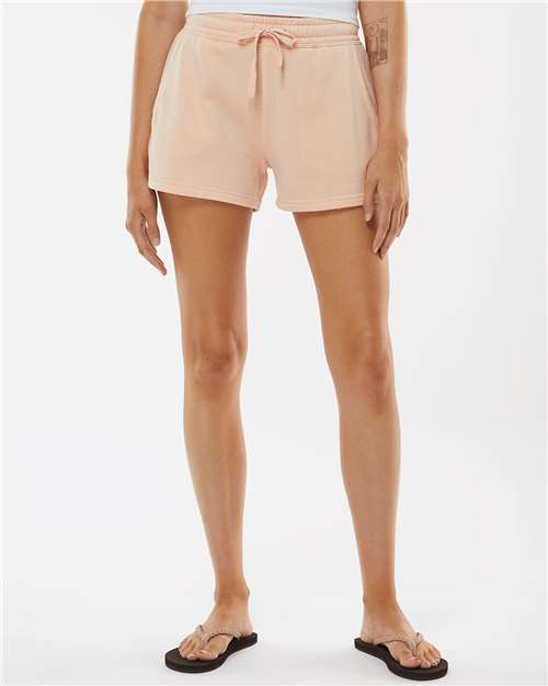 Independent Trading Co. PRM20SRT Women’s Lightweight California Wave Wash Fleece Shorts - Blush - model front