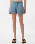 Independent Trading Co. PRM20SRT Women’s Lightweight California Wave Wash Fleece Shorts - Misty Blue - model front