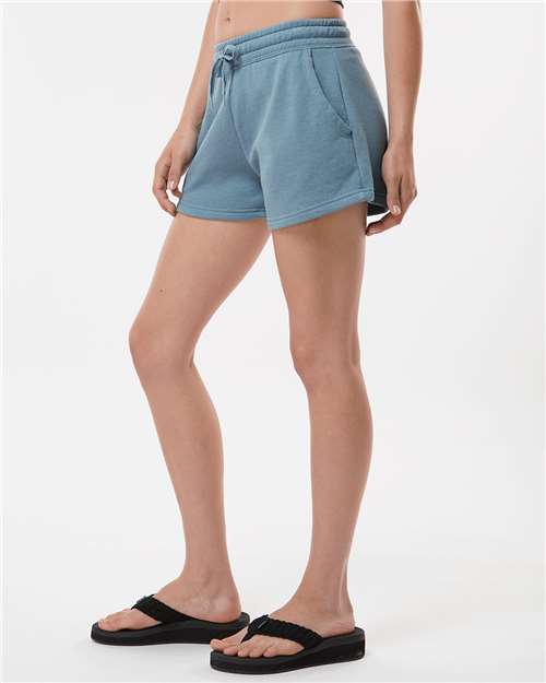 Independent Trading Co. PRM20SRT Women’s Lightweight California Wave Wash Fleece Shorts - Misty Blue - model side