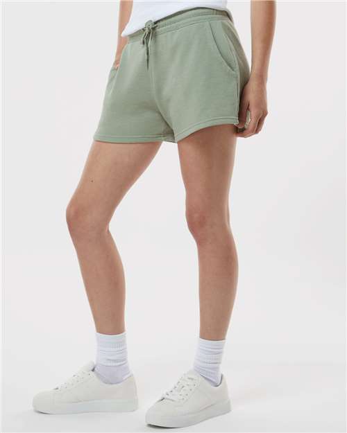 Independent Trading Co. PRM20SRT Women’s Lightweight California Wave Wash Fleece Shorts - Sage - model side