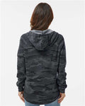 Independent Trading Co. PRM2500 Women’s Lightweight California Wave Wash Hooded Sweatshirt - Black Camo Heather - model back