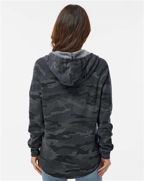 Independent Trading Co. PRM2500 Women’s Lightweight California Wave Wash Hooded Sweatshirt - Black Camo Heather - model back