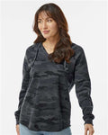 Independent Trading Co. PRM2500 Women’s Lightweight California Wave Wash Hooded Sweatshirt - Black Camo Heather - model front
