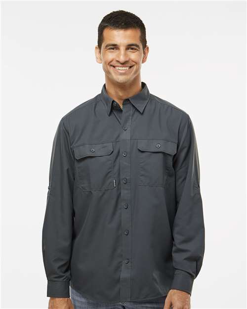 DRI DUCK 4441 Men's Crossroad Woven Shirt - Charcoal - model front