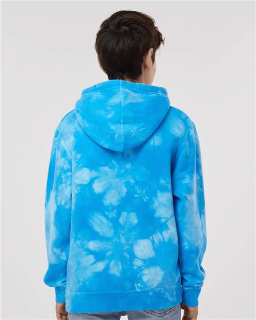 Independent Trading Co. PRM1500TD Youth Midweight Tie-Dyed Hooded Sweatshirt - Tie Dye Aqua Blue - model back