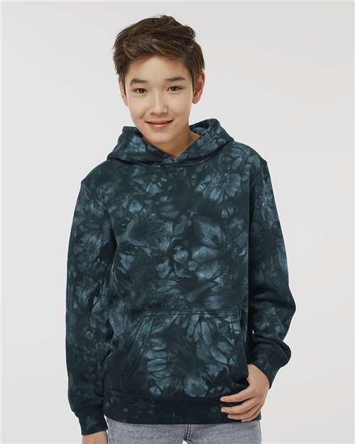 Independent Trading Co. PRM1500TD Youth Midweight Tie-Dyed Hooded Sweatshirt - Tie Dye Black - model front