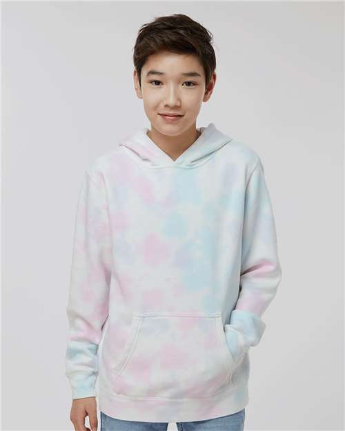 Independent Trading Co. PRM1500TD Youth Midweight Tie-Dyed Hooded Sweatshirt - Tie Dye Cotton Candy - model front