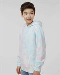 Independent Trading Co. PRM1500TD Youth Midweight Tie-Dyed Hooded Sweatshirt - Tie Dye Cotton Candy - model side