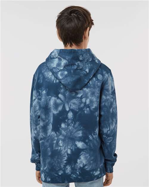 Independent Trading Co. PRM1500TD Youth Midweight Tie-Dyed Hooded Sweatshirt - Tie Dye Navy - model back