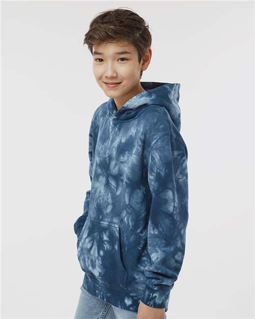 Independent Trading Co. PRM1500TD Youth Midweight Tie-Dyed Hooded Sweatshirt - Tie Dye Navy - model side