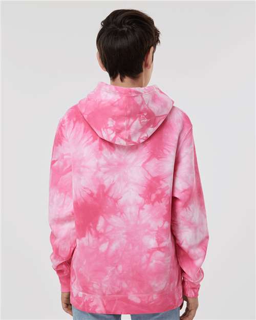 Independent Trading Co. PRM1500TD Youth Midweight Tie-Dyed Hooded Sweatshirt - Tie Dye Pink - model back