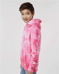 Independent Trading Co. PRM1500TD Youth Midweight Tie-Dyed Hooded Sweatshirt - Tie Dye Pink - model side