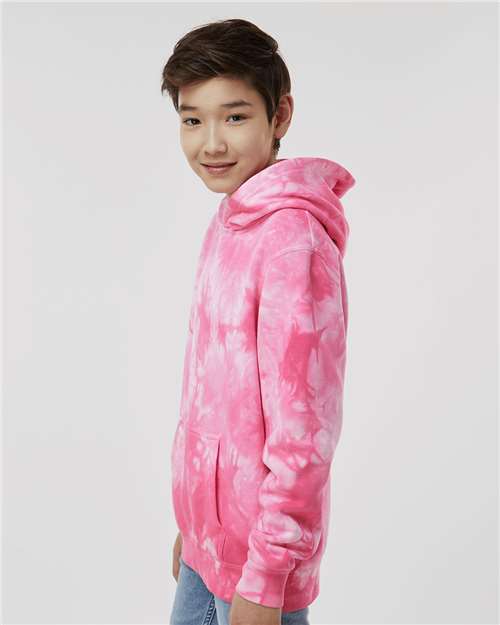 Independent Trading Co. PRM1500TD Youth Midweight Tie-Dyed Hooded Sweatshirt - Tie Dye Pink - model side