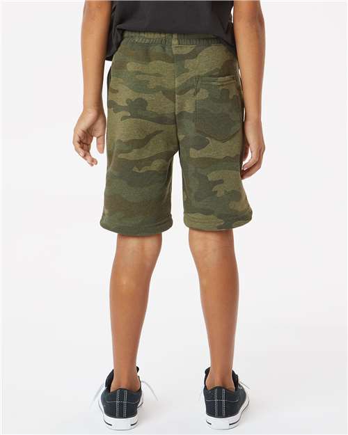 Independent Trading Co. PRM16SRT Youth Lightweight Special Blend Fleece Shorts - Forest Camo Heather - model back