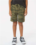 Independent Trading Co. PRM16SRT Youth Lightweight Special Blend Fleece Shorts - Forest Camo Heather - model front