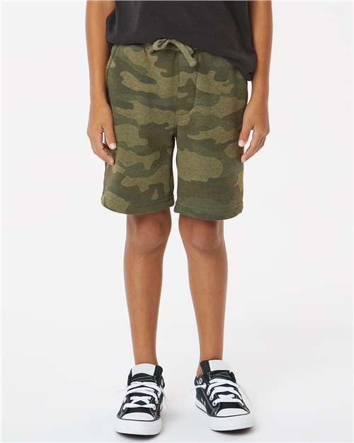 Independent Trading Co. PRM16SRT Youth Lightweight Special Blend Fleece Shorts - Forest Camo Heather - model front