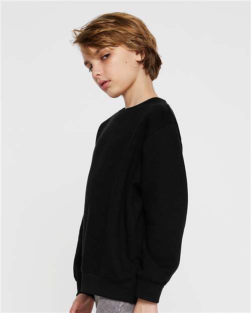 LAT 2225 Youth Crewneck Sweatshirt - Black - model side