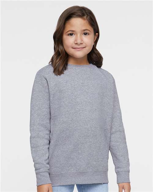 LAT 2225 Youth Crewneck Sweatshirt - Heather - model front