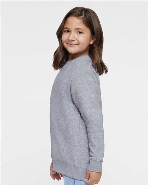 LAT 2225 Youth Crewneck Sweatshirt - Heather - model side