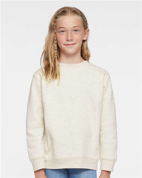 LAT 2225 Youth Crewneck Sweatshirt - Natural Heather - model front
