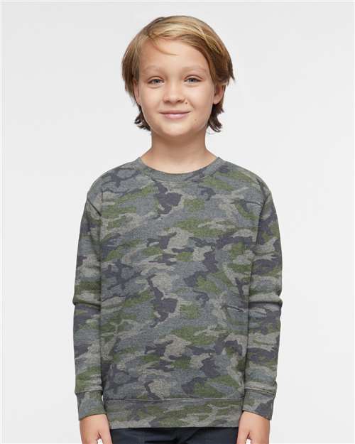 LAT 2225 Youth Crewneck Sweatshirt - Vintage Camo - model front