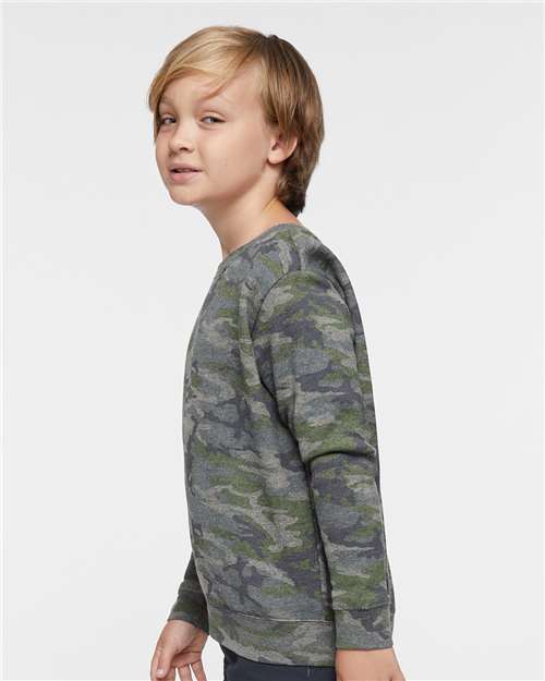 LAT 2225 Youth Crewneck Sweatshirt - Vintage Camo - model side