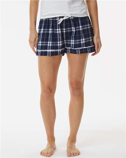 Boxercraft BW6501 Women's Flannel Shorts - Navy/ Silver Plaid - model front