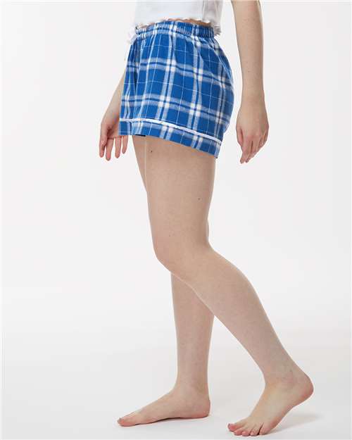 Boxercraft BW6501 Women's Flannel Shorts - Royal/ Silver Plaid - model side
