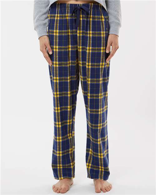 Boxercraft BW6620 Women's Haley Flannel Pants - Navy/ Gold - model front