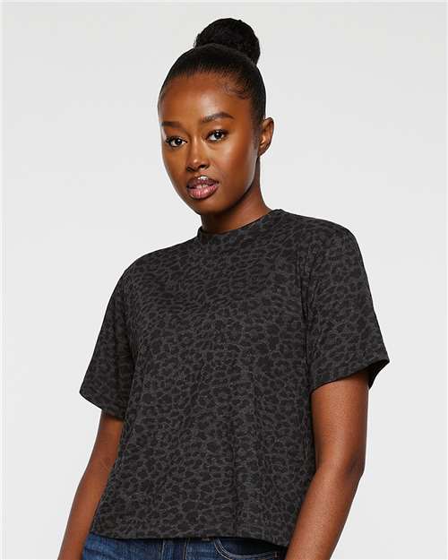 LAT 3518 Women's Boxy Tee - Black Leopard - model front
