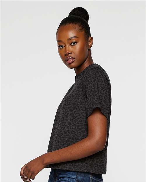 LAT 3518 Women's Boxy Tee - Black Leopard - model side