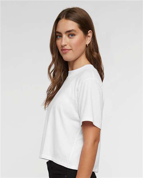 LAT 3518 Women's Boxy Tee - Blended White - model side