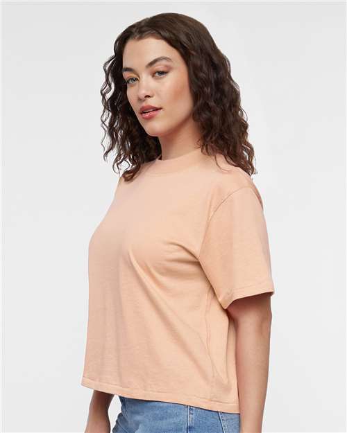 LAT 3518 Women's Boxy Tee - Peachy - model side