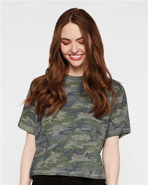 LAT 3518 Women's Boxy Tee - Vintage Camo - model front